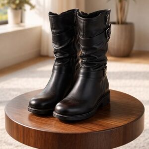 Black Faux Leather Women's Riding Boots By Dream Pairs Size 6